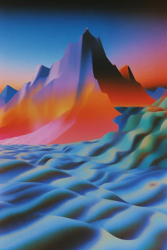 Chromatic Retro Surrealism style reference image — airbrush grain texture