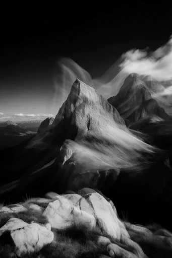Spectral Kinetic Noir style reference image — high-contrast monochrome