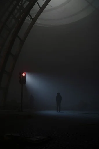 Cinematic Abyssal Minimalism style reference image — volumetric light beams