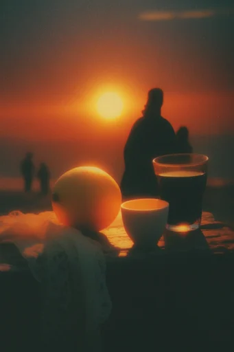 Luminous Twilight Surrealism style reference image — fiery amber and indigo palette