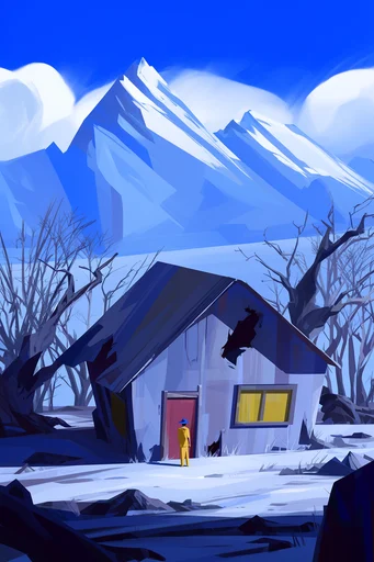 Geometric Adventure Landscapes style reference image — cobalt blue and golden yellow