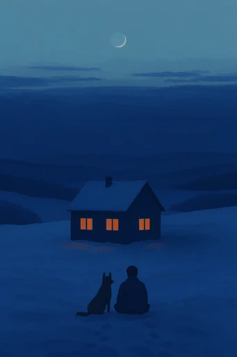 Luminous Nocturnal Solitude style reference image — solitary rustic architecture