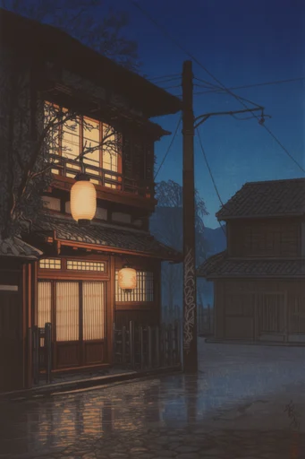 Luminous Nocturnal Solitude style reference image — shin-hanga woodblock style
