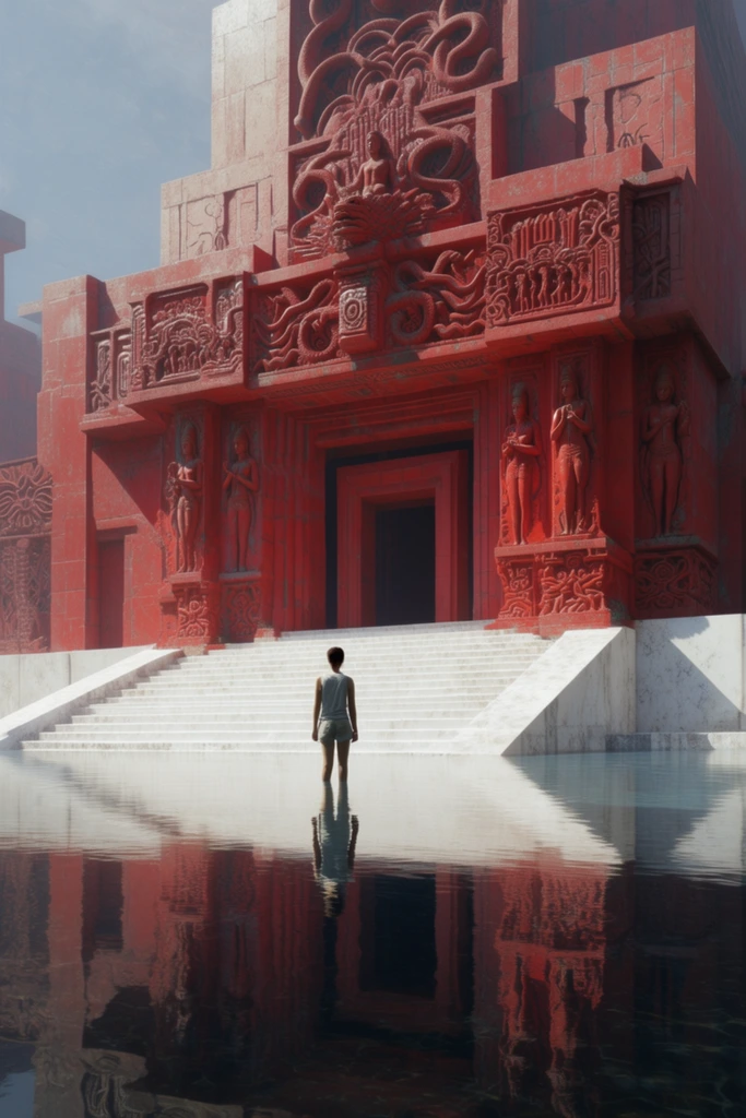 Crimson Surreal Monoliths style AI image example 1