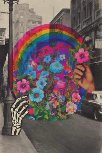 Neon Surreal Collage style reference image — pop art silhouette