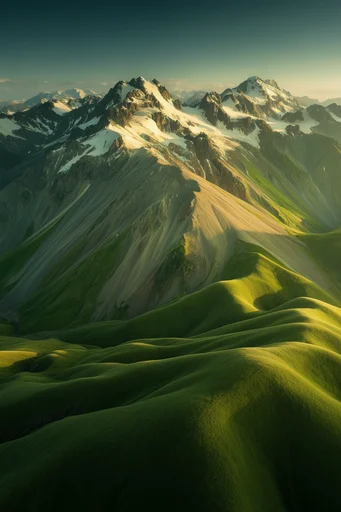 Sculptural Verdant Landscapes style reference image — aerial landscape photography