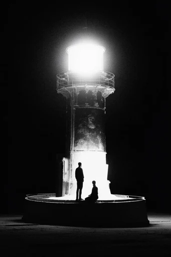 Experimental Analog Noir style reference image — glowing silhouettes