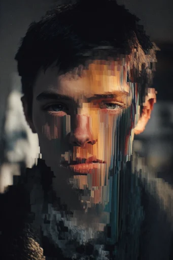Amber Glitch Decay style reference image — high-contrast silhouette