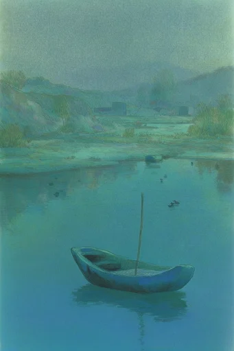 Hazy Nocturnal Tonalism style reference image — muted teal and sage palette