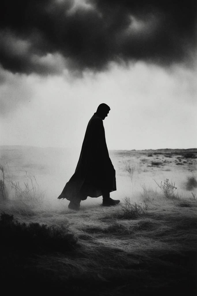 Monochrome Liminal Noir style AI image example 2