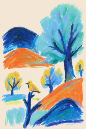 Expressive Fauvist Sketchbook style reference image — oil pastel texture