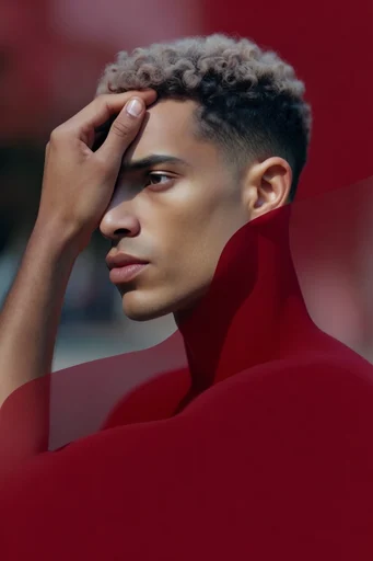 Monochromatic Crimson Avant-Garde moodboard — generate AI images in this style