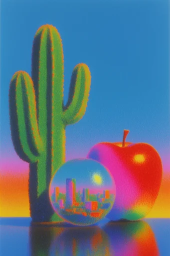 Luminous Stippled Surrealism style reference image — risograph print