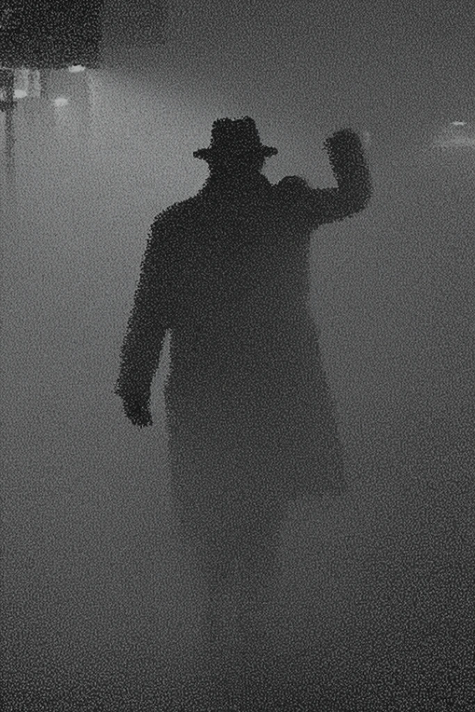 Eroded Monochrome Noir style AI image example 1