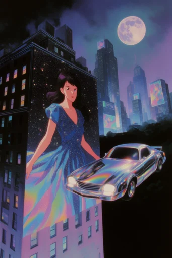 Iridescent Retro Futurist style reference image — retro-futuristic airbrush art