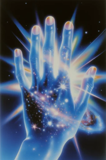 Retro Cosmic Airbrush style reference image — starburst lens flare