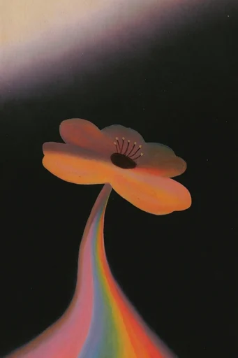 Prismatic Nocturnal Minimalism style reference image — retro-futuristic slit-scan