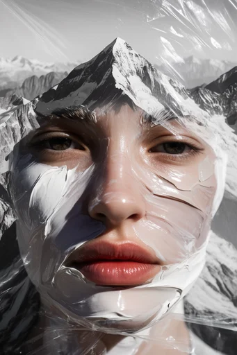 Tactile Gloss Distortion style reference image — extreme close-up portrait