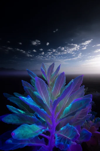 Luminous Nocturnal Botany style reference image — deep indigo atmosphere