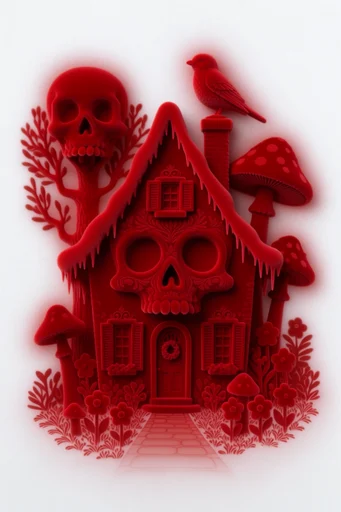 Crimson Surrealist Editorial style AI image example 4