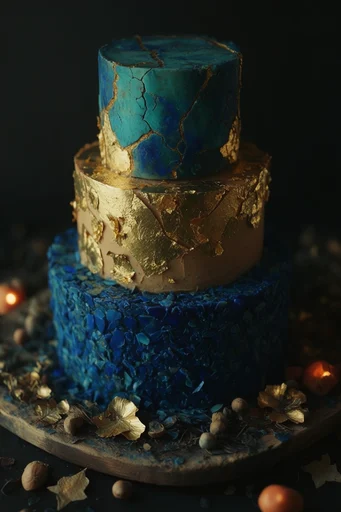 Celestial Gilded Surrealism style reference image — deep blue and gold palette