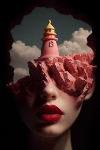 Crimson Noir Surrealism style reference image — high-gloss wet textures