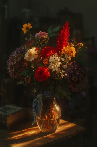 Luminous Chiaroscuro Botanical style reference image — warm amber glow