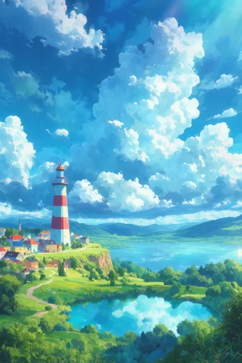 Luminous Anime Horizon style reference image — vibrant saturated landscape