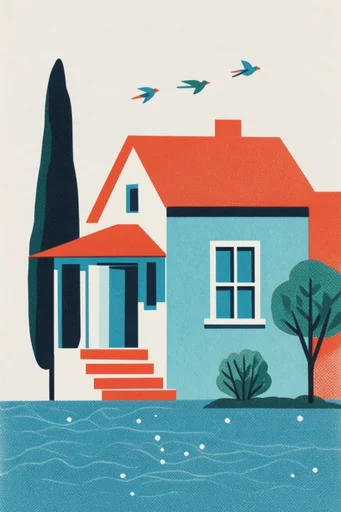 Modern Retro Printmaker style AI image example 4
