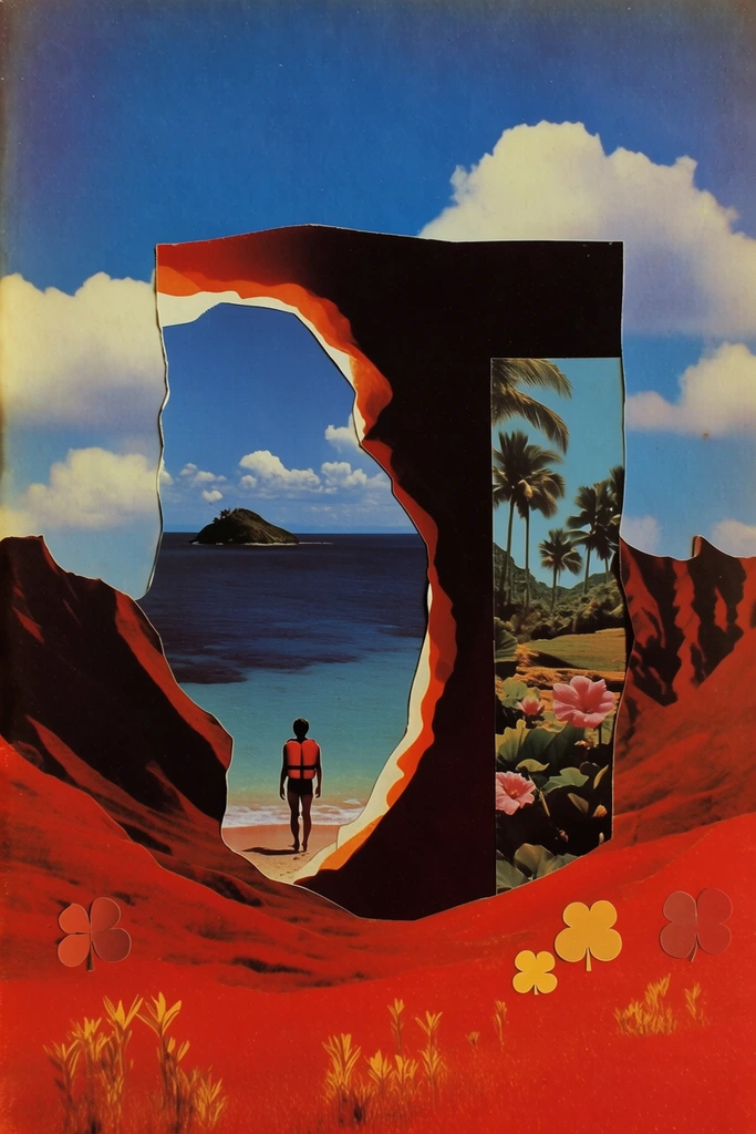 Surreal Retro-Cosmic Collage style AI image example 2