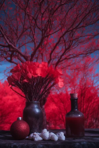 Surreal Infrared Crimson style reference image — crimson and cyan palette