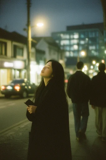 Cinematic Nocturnal Liminality style reference image — soft urban bokeh
