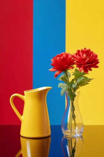 Graphic Surrealist Minimalism style reference image — bold primary color palette