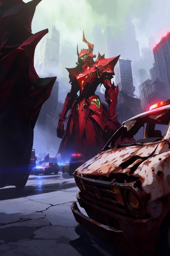 Luminous Crimson Arcana style reference image — high-contrast dark fantasy