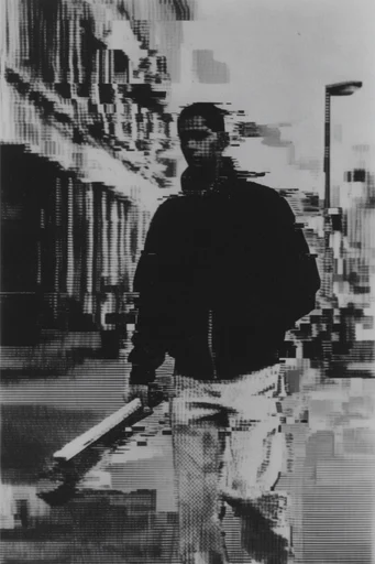 Monochrome Analog Corruption style reference image — high-contrast monochrome