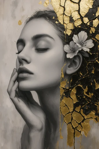 Gilded Fractured Surrealism moodboard — generate AI images in this style