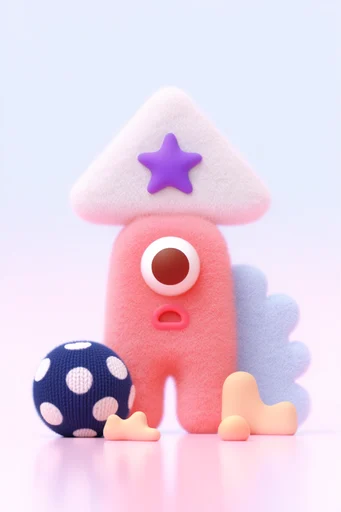 Plush Whimsical 3D style reference image — tactile plush texture
