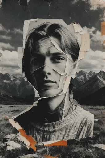 Raw Analog Collage style reference image — mixed-media collage