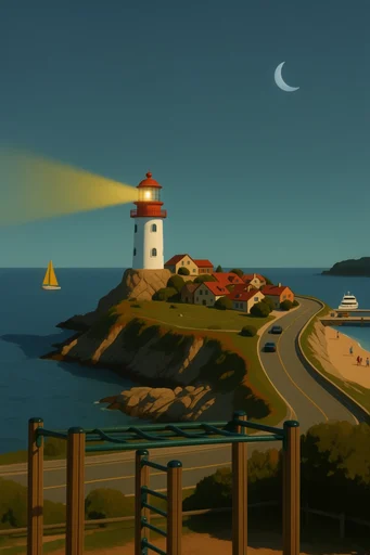 Cinematic Urban Nostalgia style reference image — vibrant blue sky