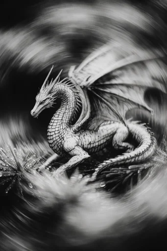 Monochrome Kinetic Vortex style reference image — high contrast film grain