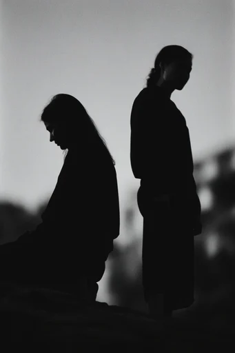 Gritty Monochrome Noir style reference image — stark silhouettes