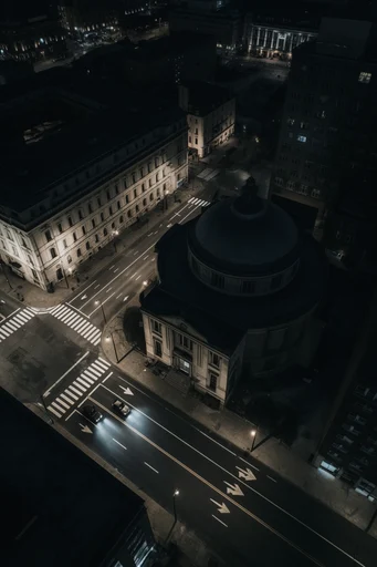 Nocturnal Urban Geometry style reference image — amber light trails