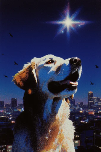 Nocturnal Retro Surrealism style reference image — cosmic lens flare