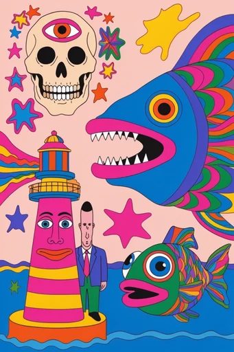 Neon Psychedelic Pop style reference image — retro 70s aesthetic