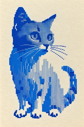 Cobalt Pixel Op-Art style reference image — minimalist silhouettes