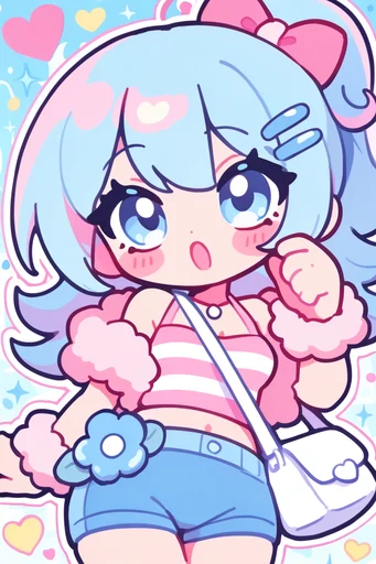 Neon Pastel Kawaii Core style reference image — halftone textures