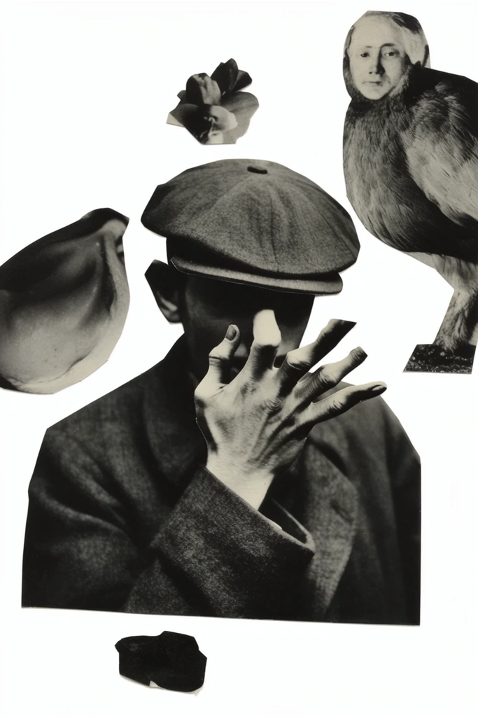 Minimalist Surreal Noir Collage style AI image example 1