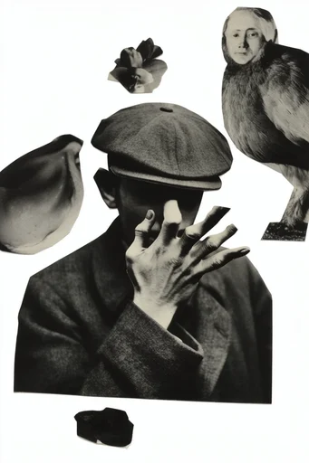 Minimalist Surreal Noir Collage moodboard — generate AI images in this style