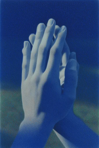Monochromatic Cobalt Surrealism style reference image — stippled and cross-hatched shading