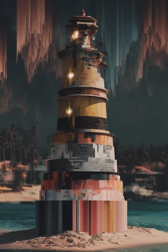 Cybernetic Glitch Surrealism style reference image — stark chiaroscuro lighting